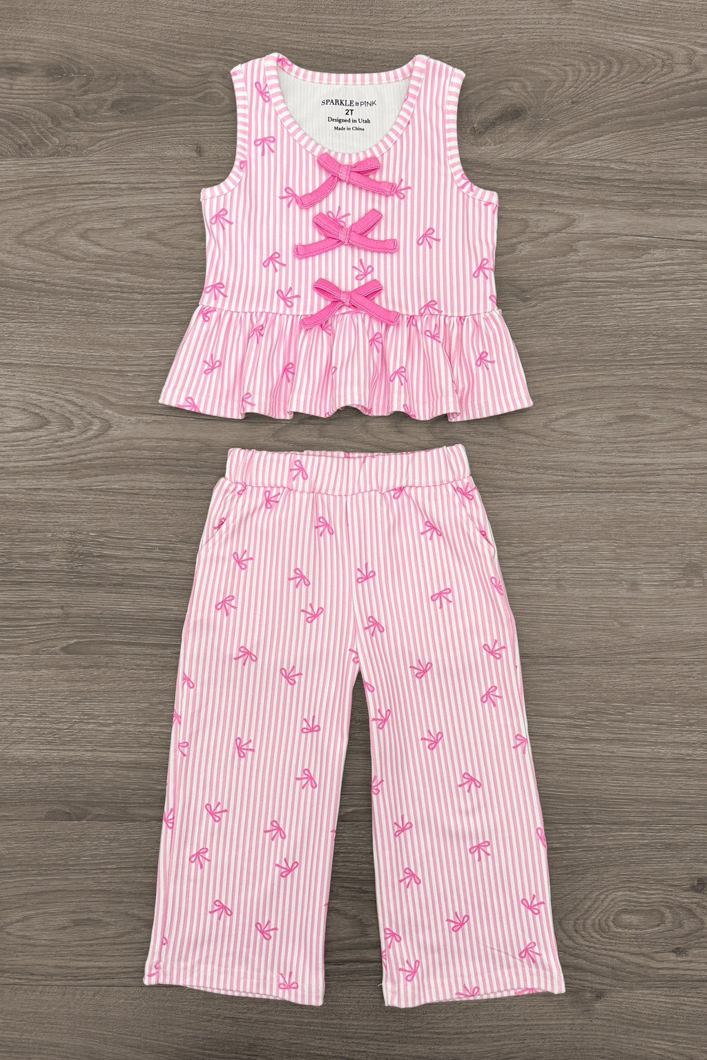 Pink Bow Striped Pant Set | Sparkle in Pink