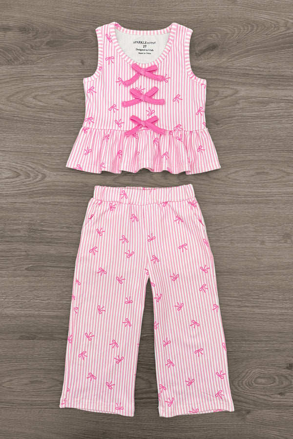 Pink Bow Striped Pant Set | Sparkle in Pink