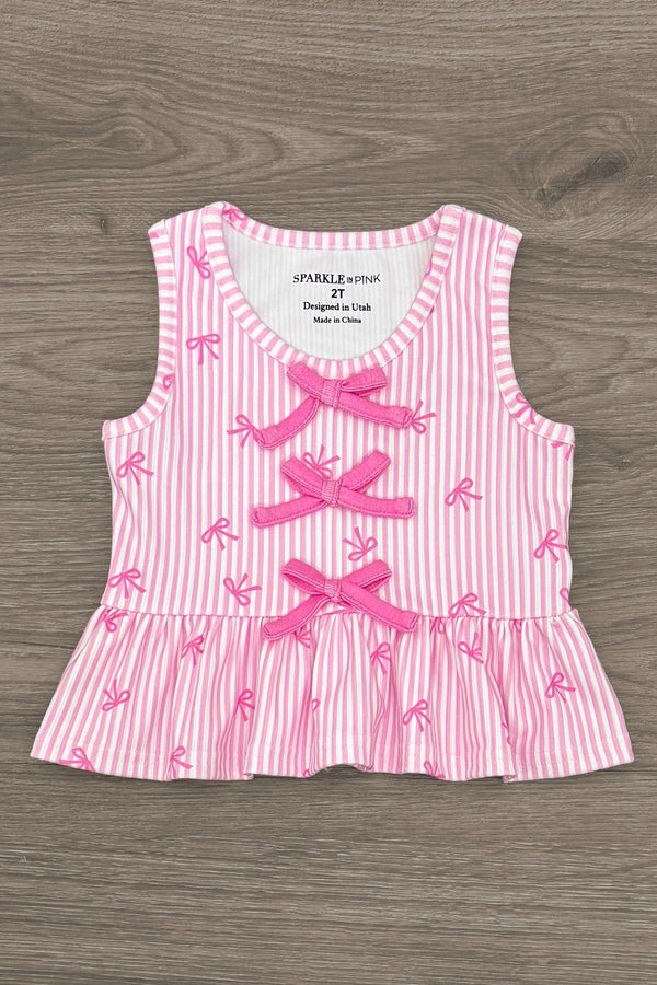 Pink Bow Striped Pant Set | Sparkle in Pink