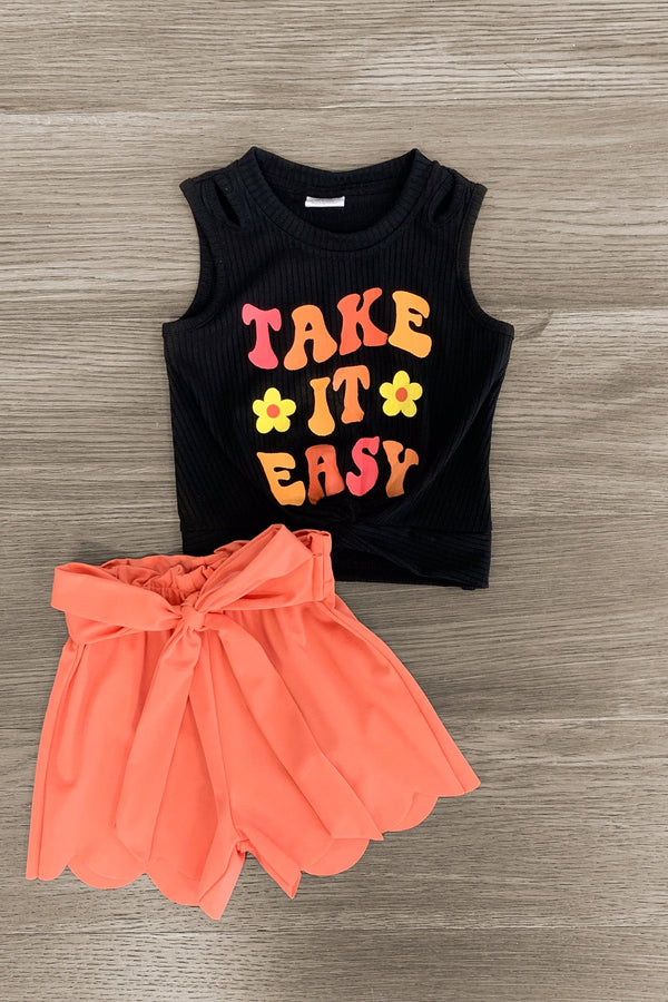 "Take It Easy" Coral Short Set - Sparkle in Pink