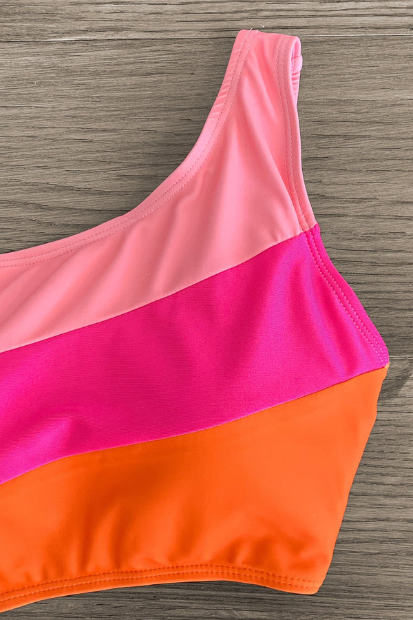 Mom & Me - Pink & Orange Striped Swimsuit - Sparkle in Pink
