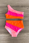 Mom & Me - Pink & Orange Striped Swimsuit - Sparkle in Pink