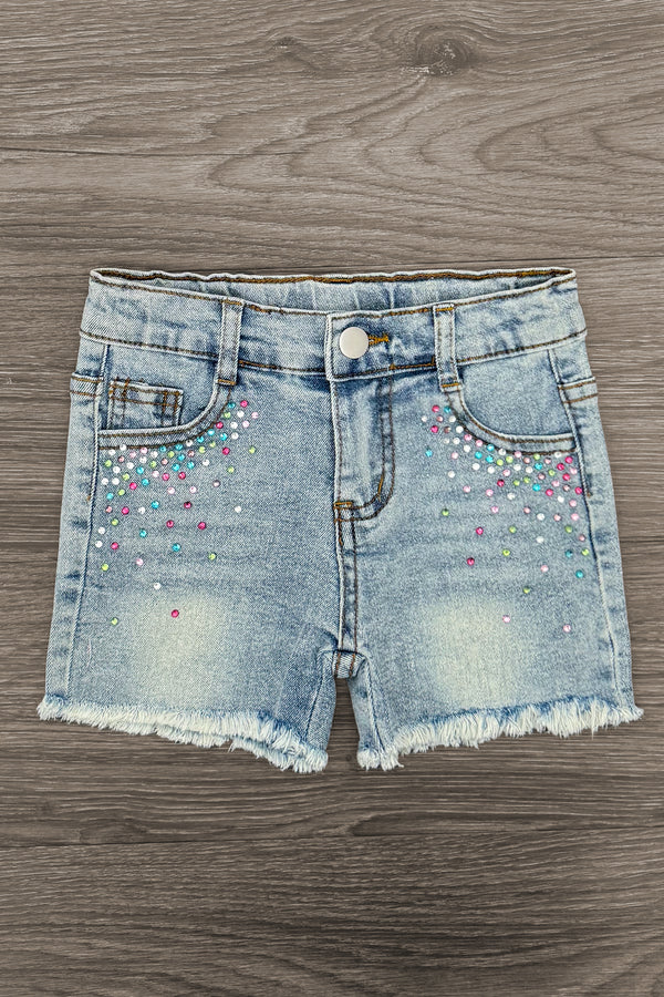 Pink Pom Pom Gemstone Denim Short Set | Sparkle in Pink