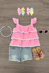 Pink Pom Pom Gemstone Denim Short Set | Sparkle in Pink