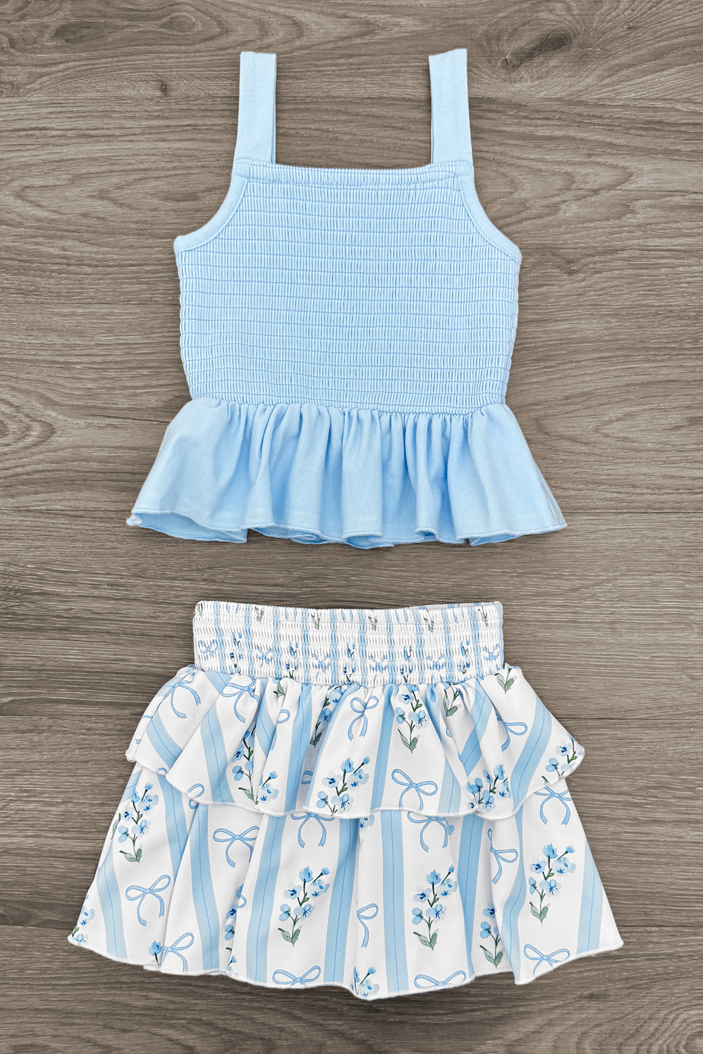 Blue Floral Bows Skirt Set | Sparkle in Pink