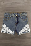 White Floral Lace Denim Short Set | Sparkle in Pink