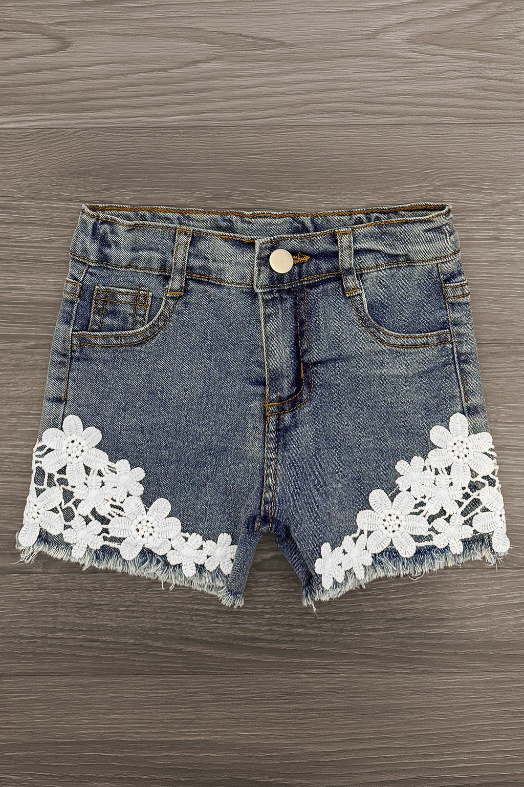 White Floral Lace Denim Short Set | Sparkle in Pink