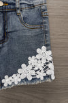 White Floral Lace Denim Short Set | Sparkle in Pink