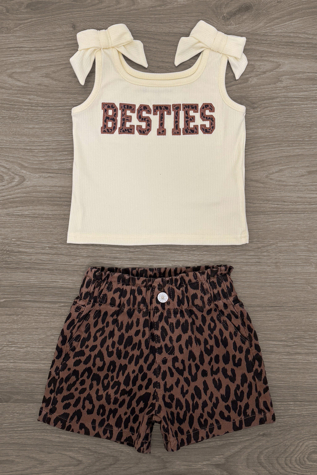 "Besties" Cheetah Denim Short Set | Sparkle in Pink