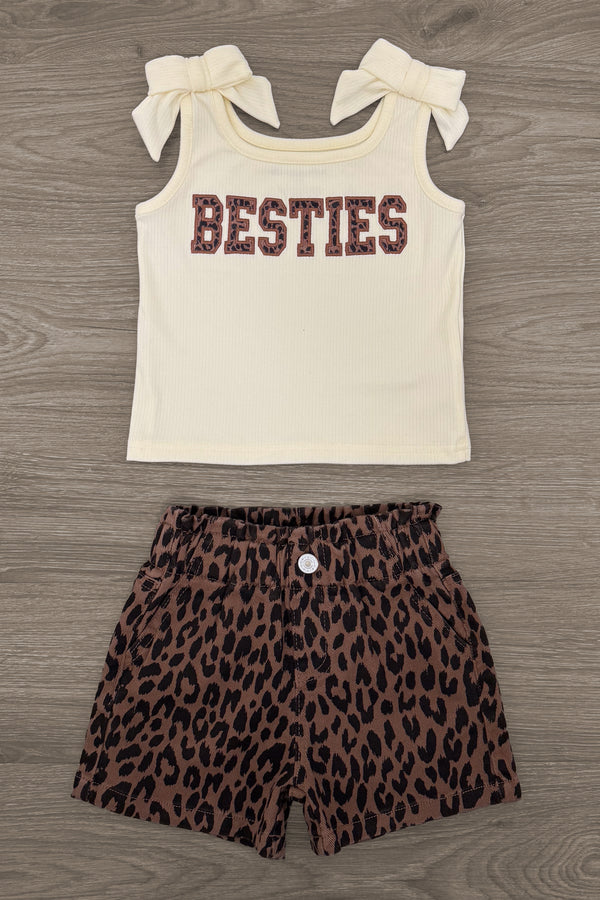 "Besties" Cheetah Denim Short Set | Sparkle in Pink