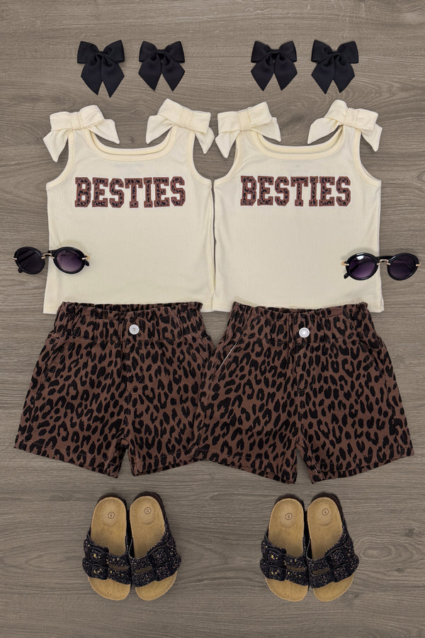 "Besties" Cheetah Denim Short Set | Sparkle in Pink