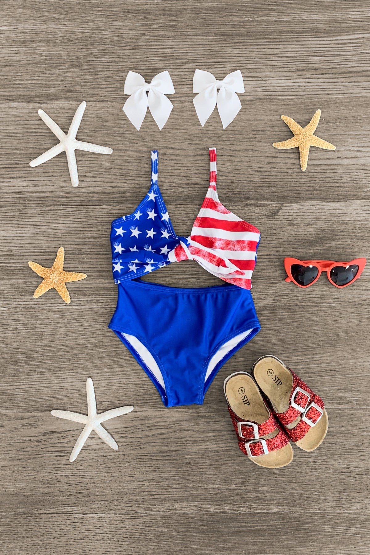 American Flag Cut Out One Piece Swimsuit - Sparkle in Pink