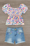 Floral Watercolor Denim Short Set | Sparkle in Pink