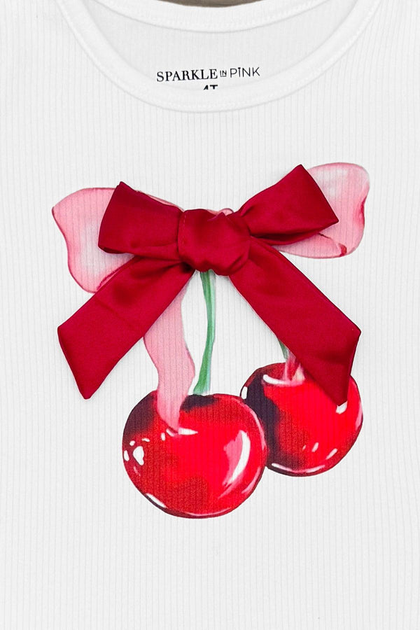Cherry Bow Denim Short Set | Sparkle in Pink