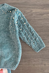 Teal Pearl Sweater Checkered Bell Bottom Set | Sparkle in Pink