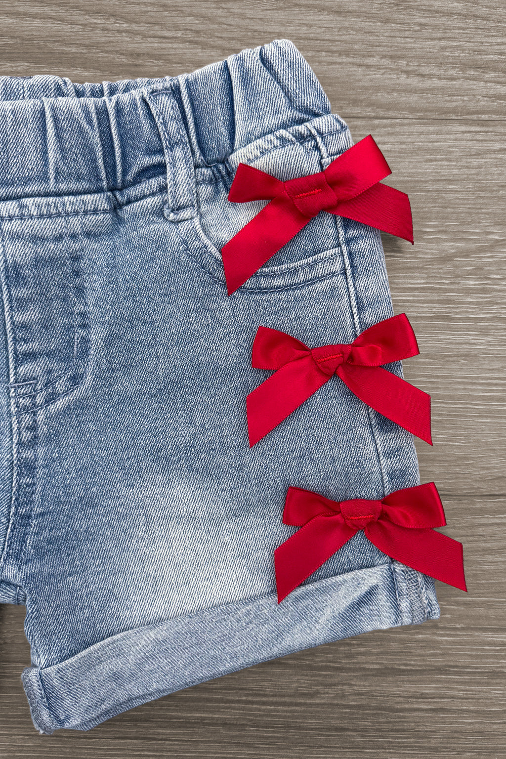 Cherry Bow Denim Short Set | Sparkle in Pink