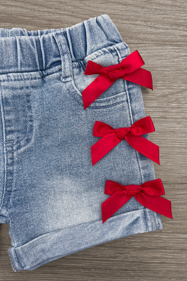 Cherry Bow Denim Short Set | Sparkle in Pink