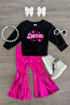 "Dance" Pink Metallic Bell Bottom Set | Sparkle in Pink