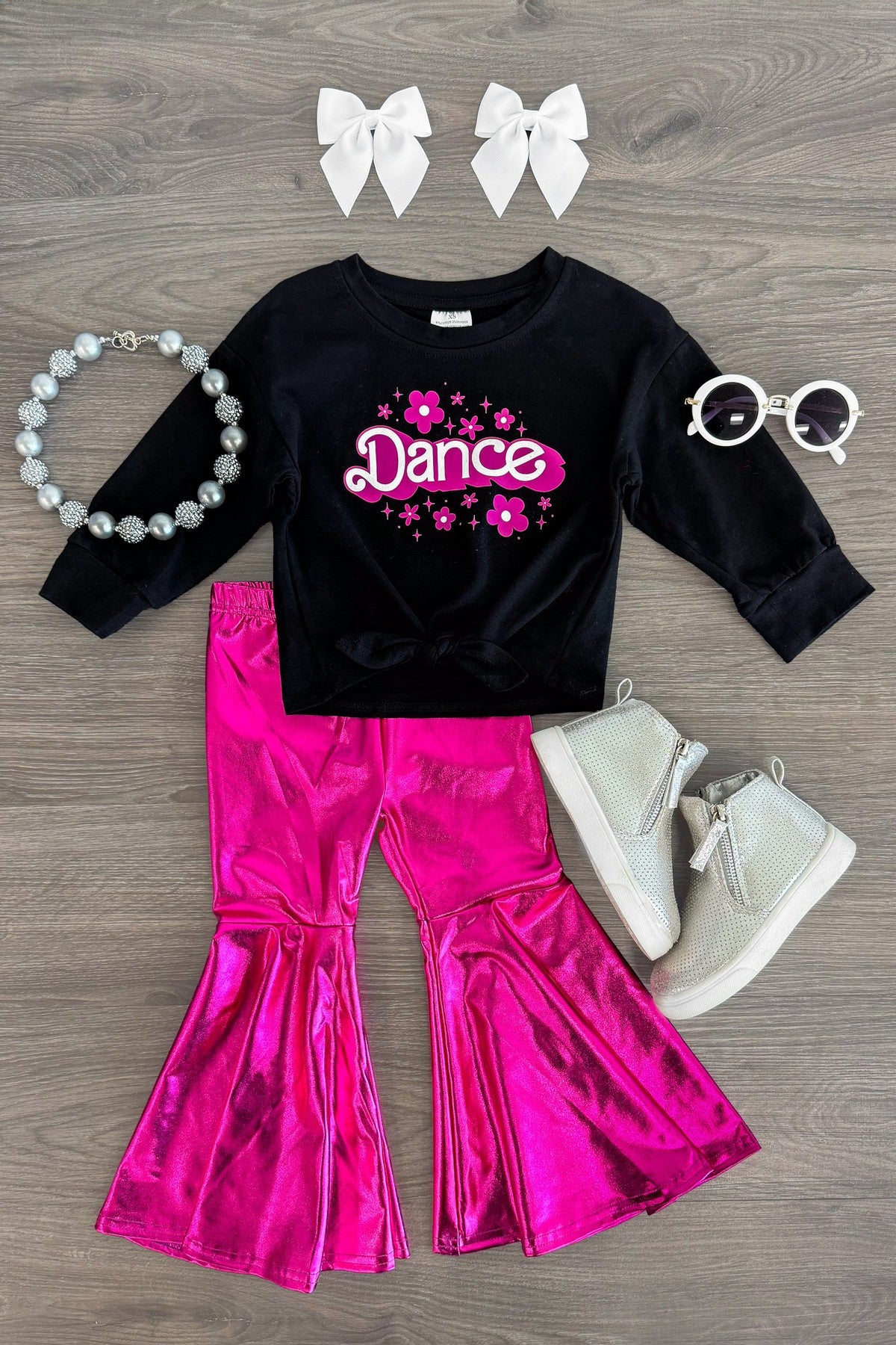 "Dance" Pink Metallic Bell Bottom Set