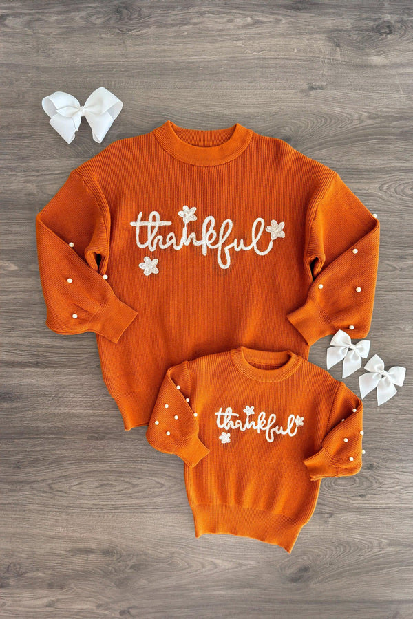 Mom & Me - "Thankful" Rust Pearl Sweater | Sparkle in Pink
