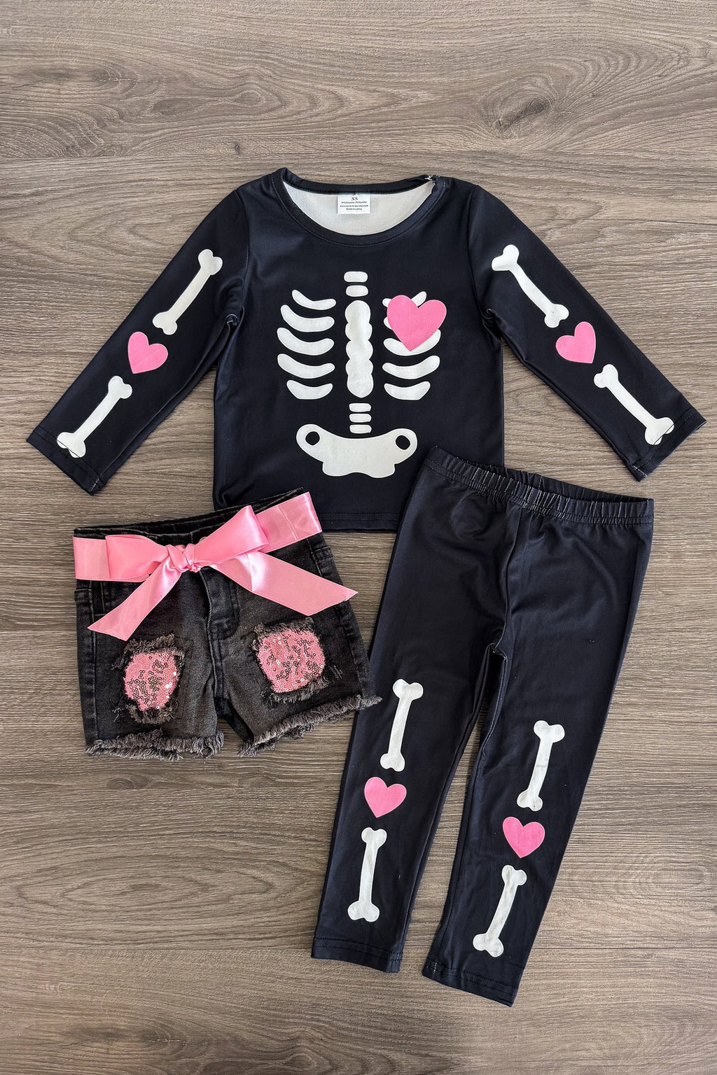 Pink Sequin Skeleton Legging & Short Set | Sparkle in Pink