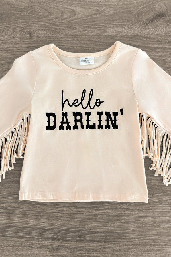 "Hello Darlin'" Tan Pleather Bell Bottom Set | Sparkle in Pink