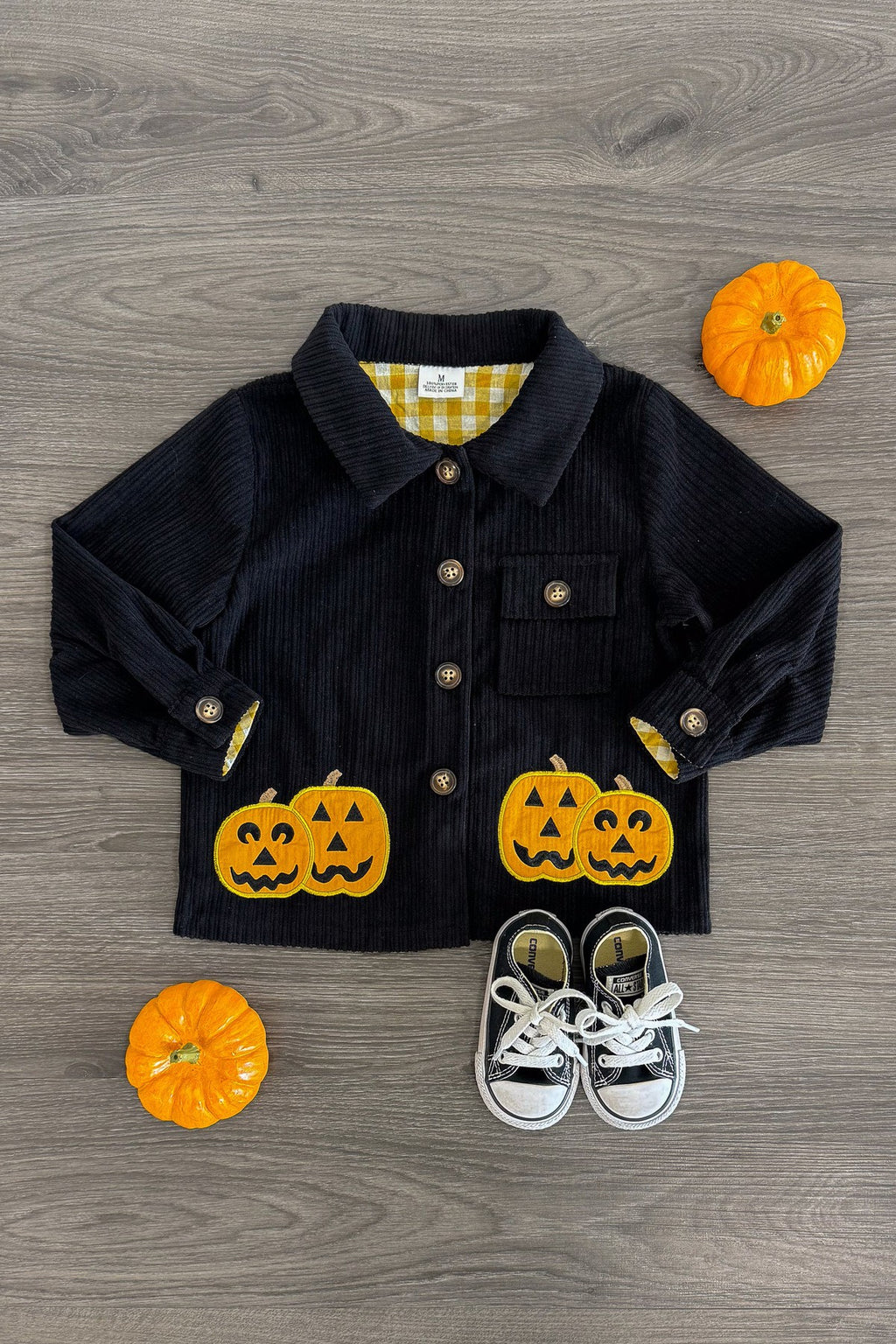 Black Corduroy Jack-O'-Lantern Top | Sparkle in Pink