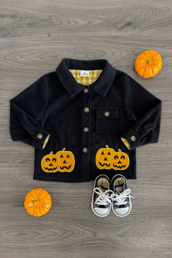 Black Corduroy Jack-O'-Lantern Top | Sparkle in Pink