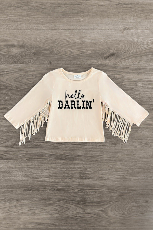 "Hello Darlin'" Tan Pleather Bell Bottom Set | Sparkle in Pink