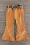 "Hello Darlin'" Tan Pleather Bell Bottom Set | Sparkle in Pink