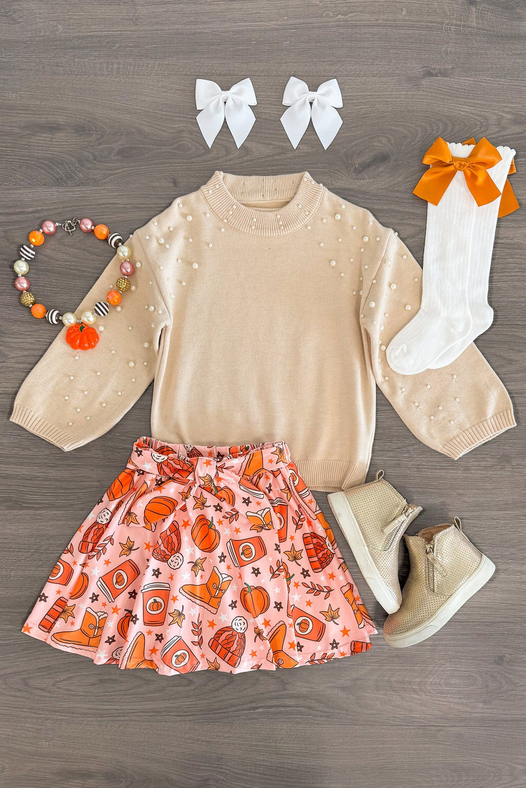 Pearl Sweater Pumpkin Spice Skirt Set | Sparkle in Pink