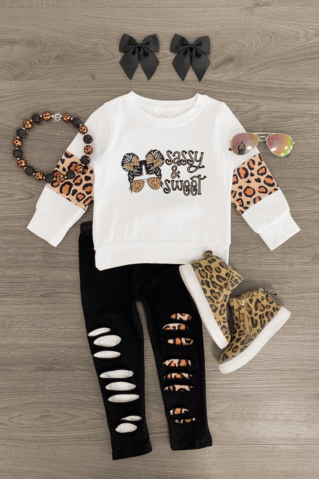 "Sassy & Sweet" Distressed Legging Set - Sparkle in Pink