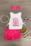 "Let's Go Girls" Pink Fringe Suede Short Set - Sparkle in Pink