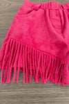 "Let's Go Girls" Pink Fringe Suede Short Set - Sparkle in Pink