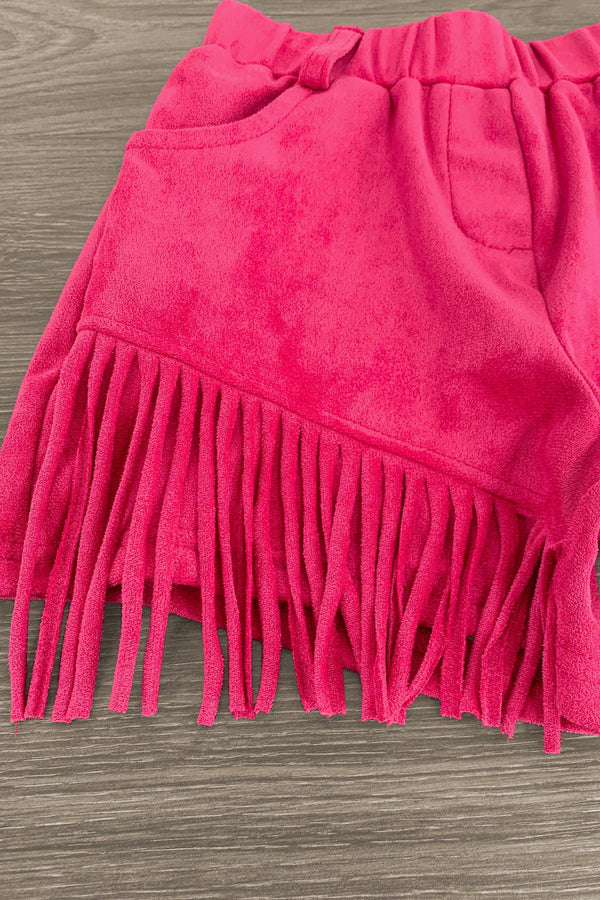 "Let's Go Girls" Pink Fringe Suede Short Set - Sparkle in Pink