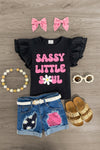 "Sassy Little Soul" Distressed Denim Short Set - Sparkle in Pink