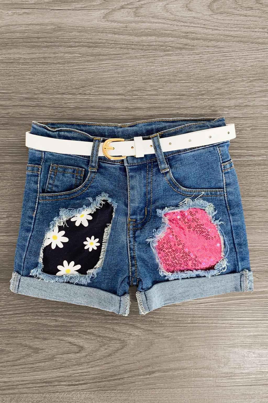 "Sassy Little Soul" Distressed Denim Short Set - Sparkle in Pink