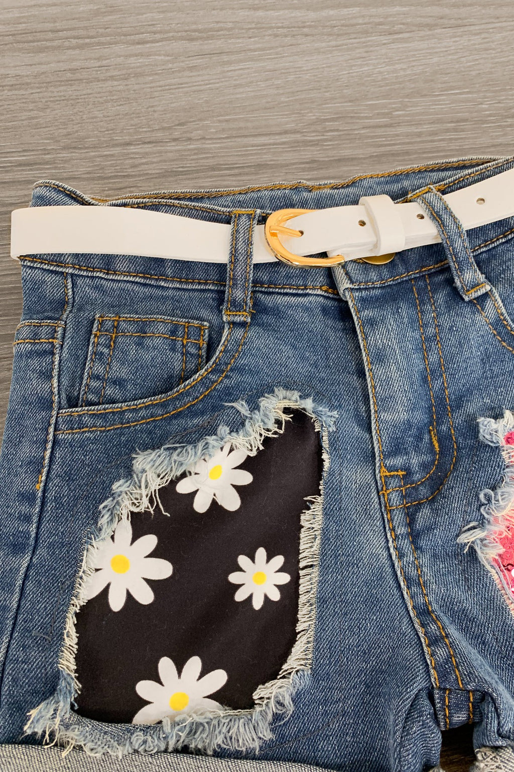 "Sassy Little Soul" Distressed Denim Short Set - Sparkle in Pink
