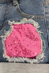 "Sassy Little Soul" Distressed Denim Short Set - Sparkle in Pink