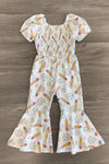Cream Pencil Flower Flare Jumpsuit - Sparkle in Pink