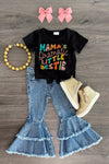 "Mama's Dramatic Little Bestie" Denim Bell Bottom Set | Sparkle in Pink