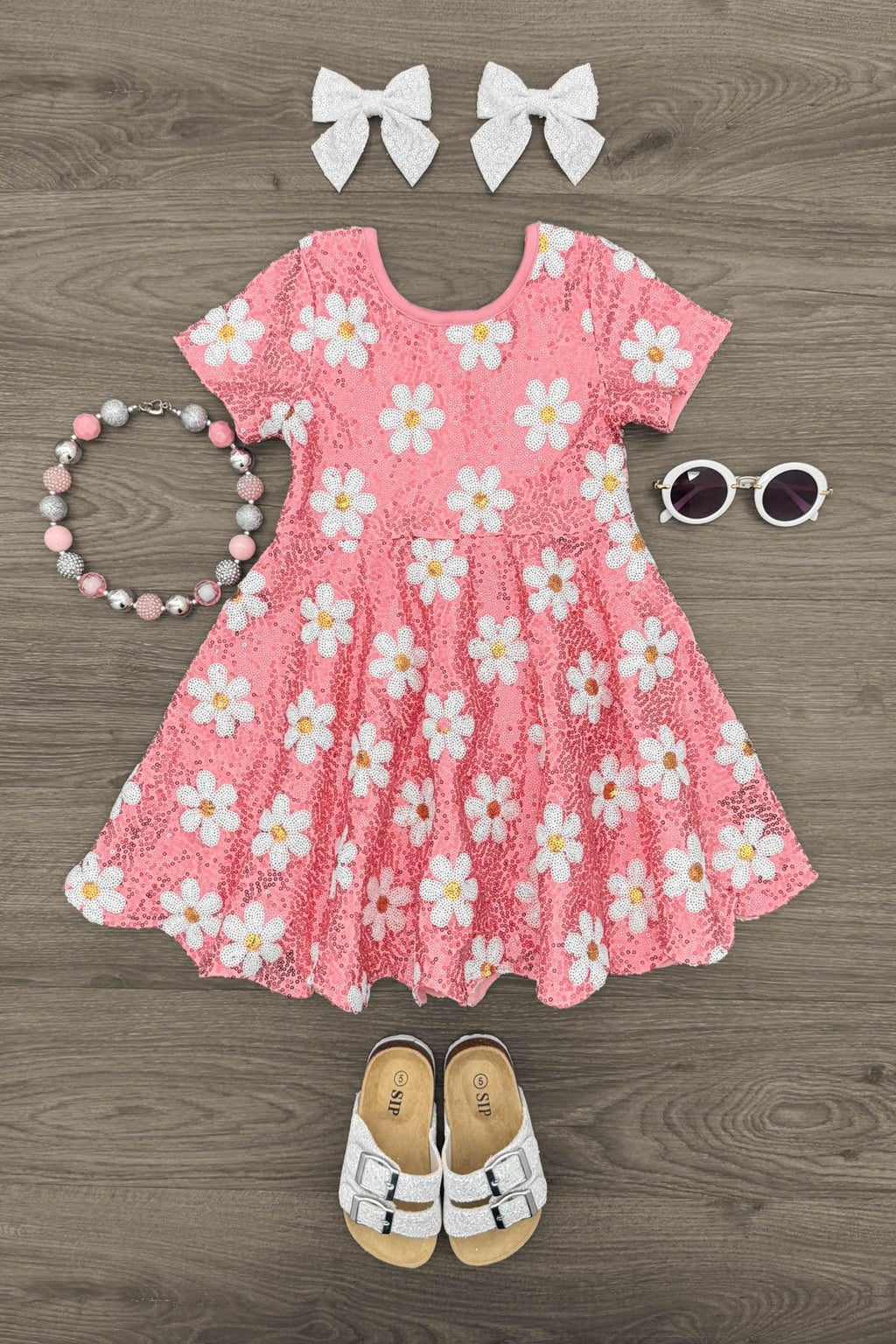 Pink Sequin Flower Dress | Sparkle in Pink