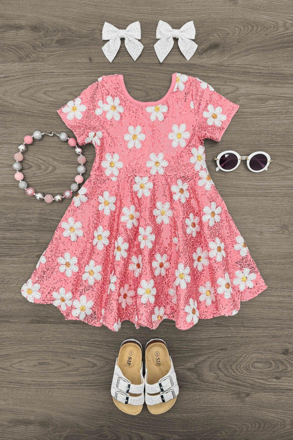 Pink Sequin Flower Dress | Sparkle in Pink