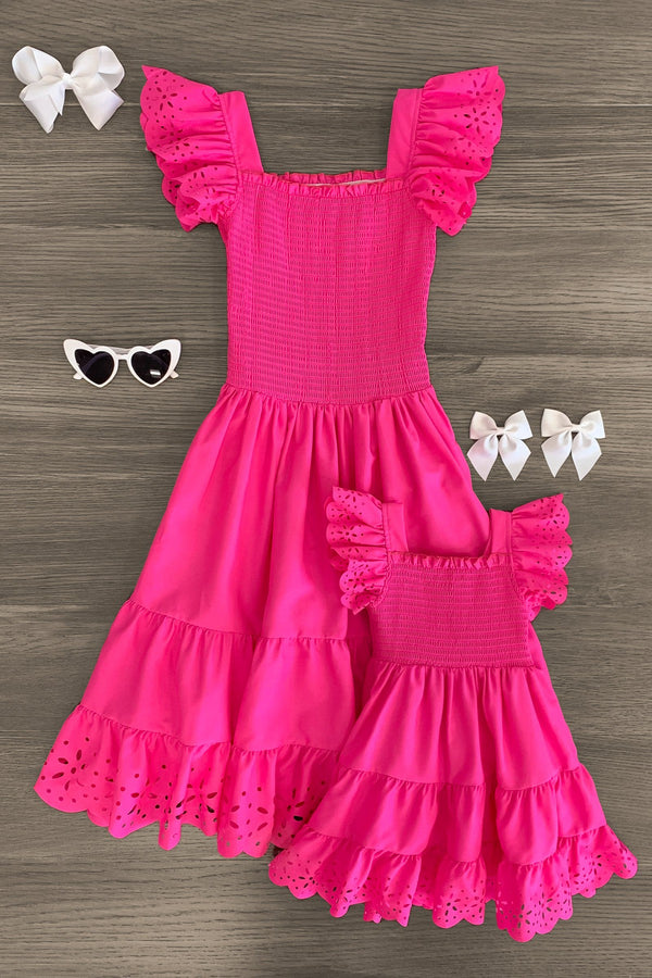 Mom & Me - Eyelet Ruffle Dress - Sparkle in Pink