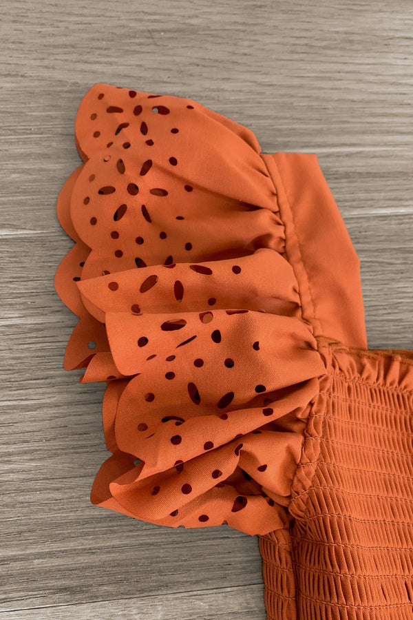 Mom & Me - Eyelet Ruffle Dress Rust / MOM-Large Mom & Me - Eyelet Ruffle Dress Rust / MOM-Large