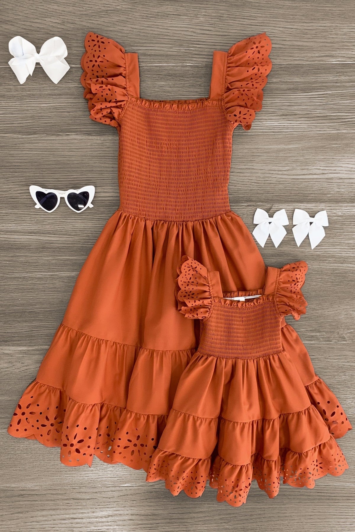 Mom & Me - Eyelet Ruffle Dress - Sparkle in Pink