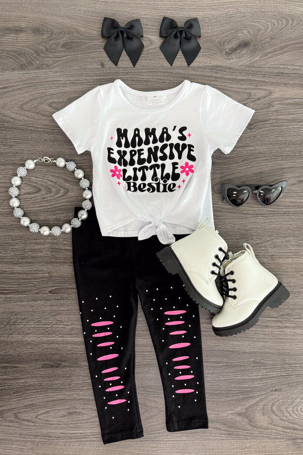 "Mama's Expensive Little Bestie" Legging Set | Sparkle in Pink