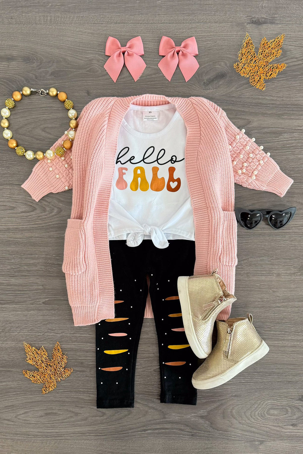 "Hello Fall" Black Legging Set | Sparkle in Pink