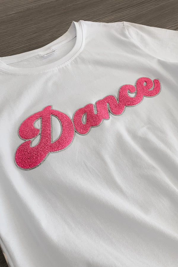 Mom & Me - "Dance" Chenille Patch Short Sleeve Top - Sparkle in Pink