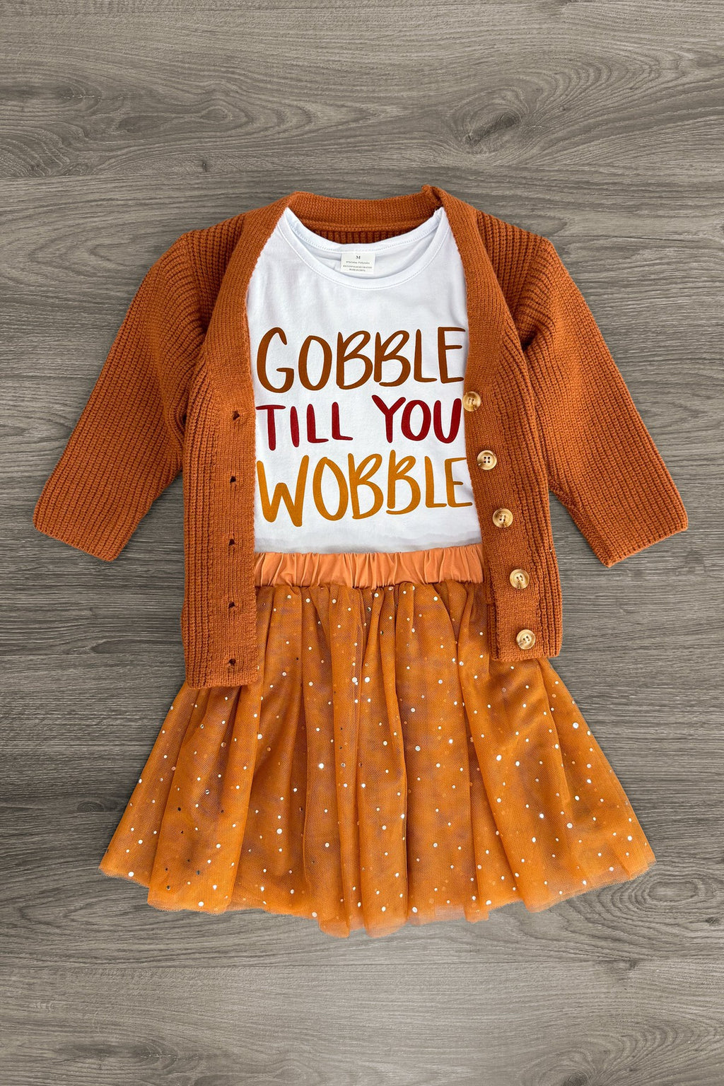 "Gobble Till You Wobble" Cardigan Skirt Set - 3 Piece | Sparkle in Pink